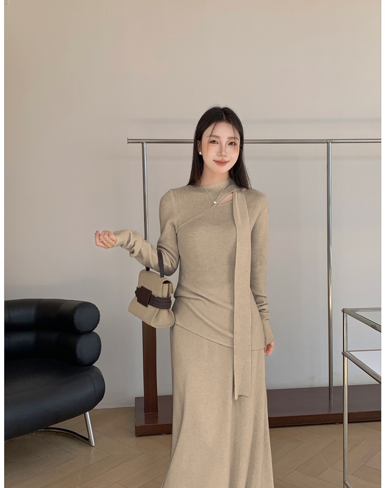 Knitted scarves France style skirt 2pcs set for women