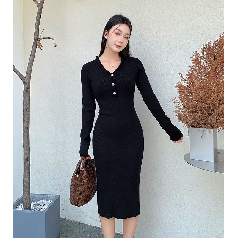 Knitted slim sweater inside the ride dress for women