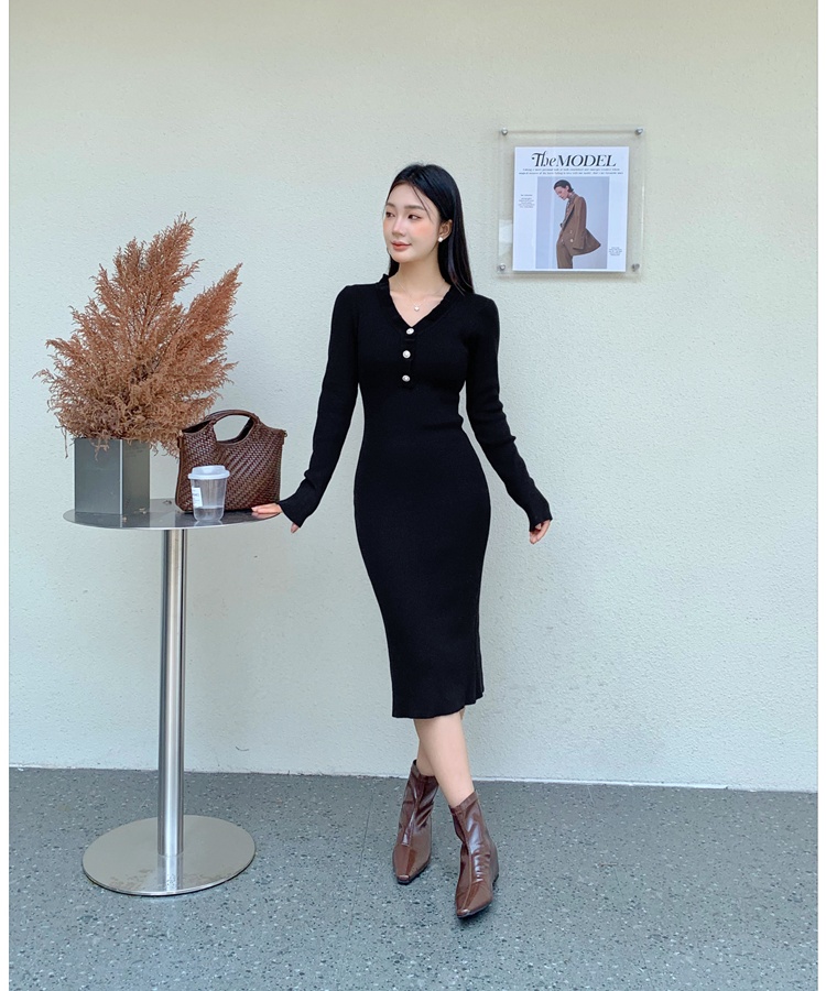 Knitted slim sweater inside the ride dress for women