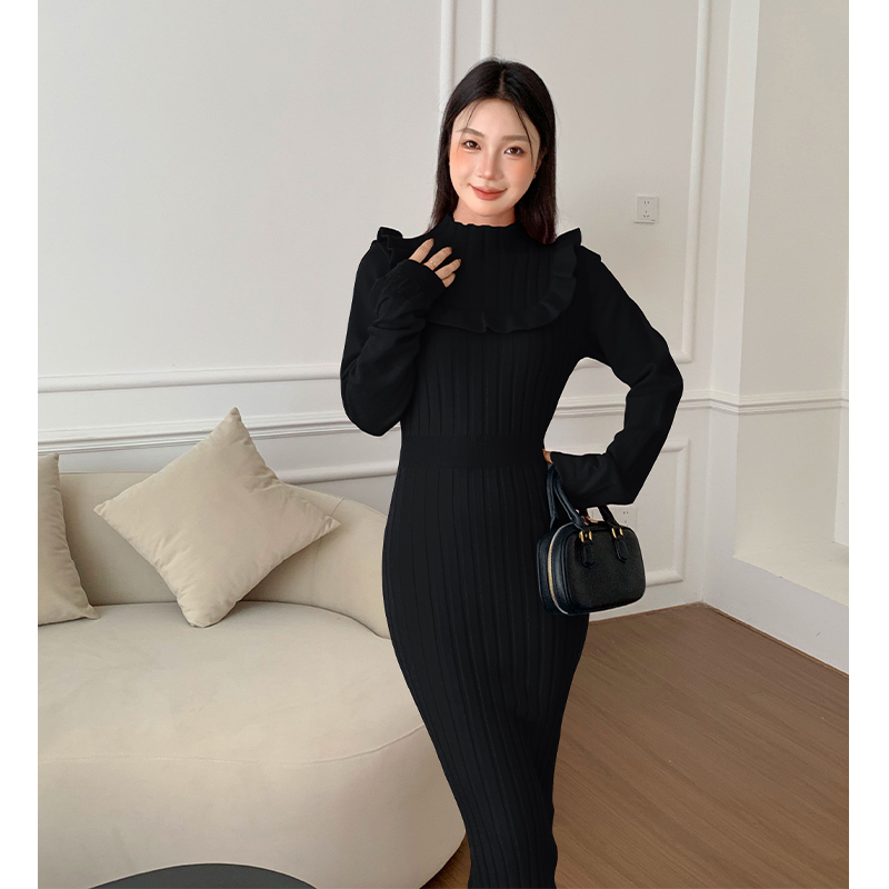 Temperament autumn and winter long sleeve retro slim red dress