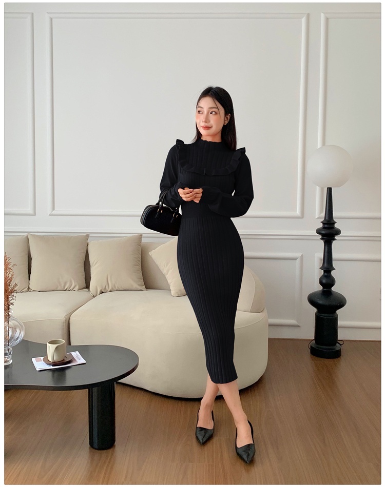 Temperament autumn and winter long sleeve retro slim red dress