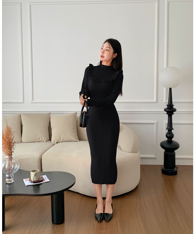 Temperament autumn and winter long sleeve retro slim red dress