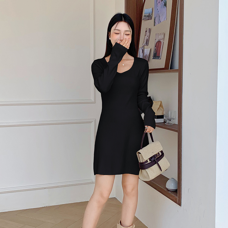 Knitted bottoming dress retro sweater dress