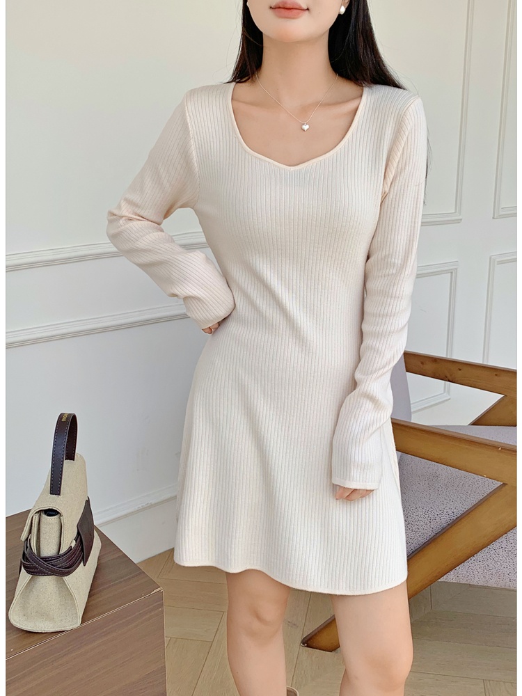 Knitted bottoming dress retro sweater dress