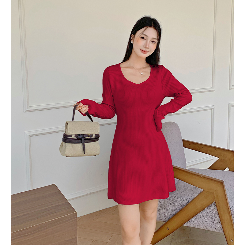 Knitted bottoming dress retro sweater dress