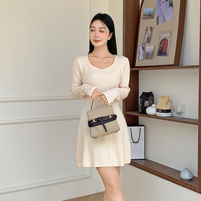 Knitted bottoming dress retro sweater dress