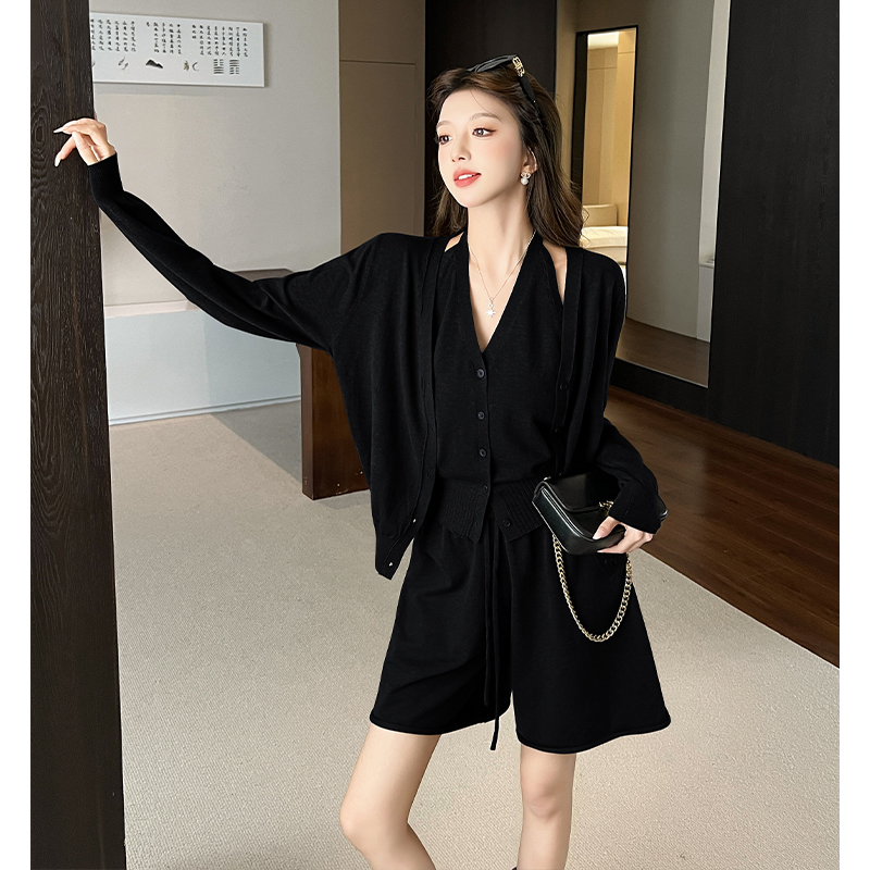 Korean style halter cardigan all-match knitted vest a set