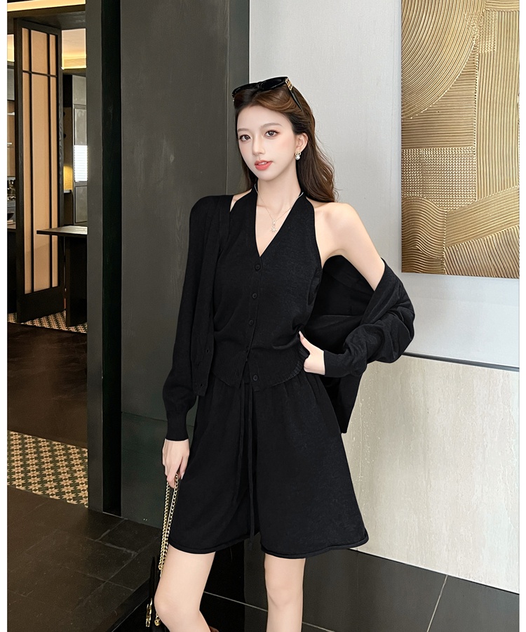 Korean style halter cardigan all-match knitted vest a set