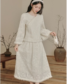 Chinese style short skirt embroidered tops 2pcs set