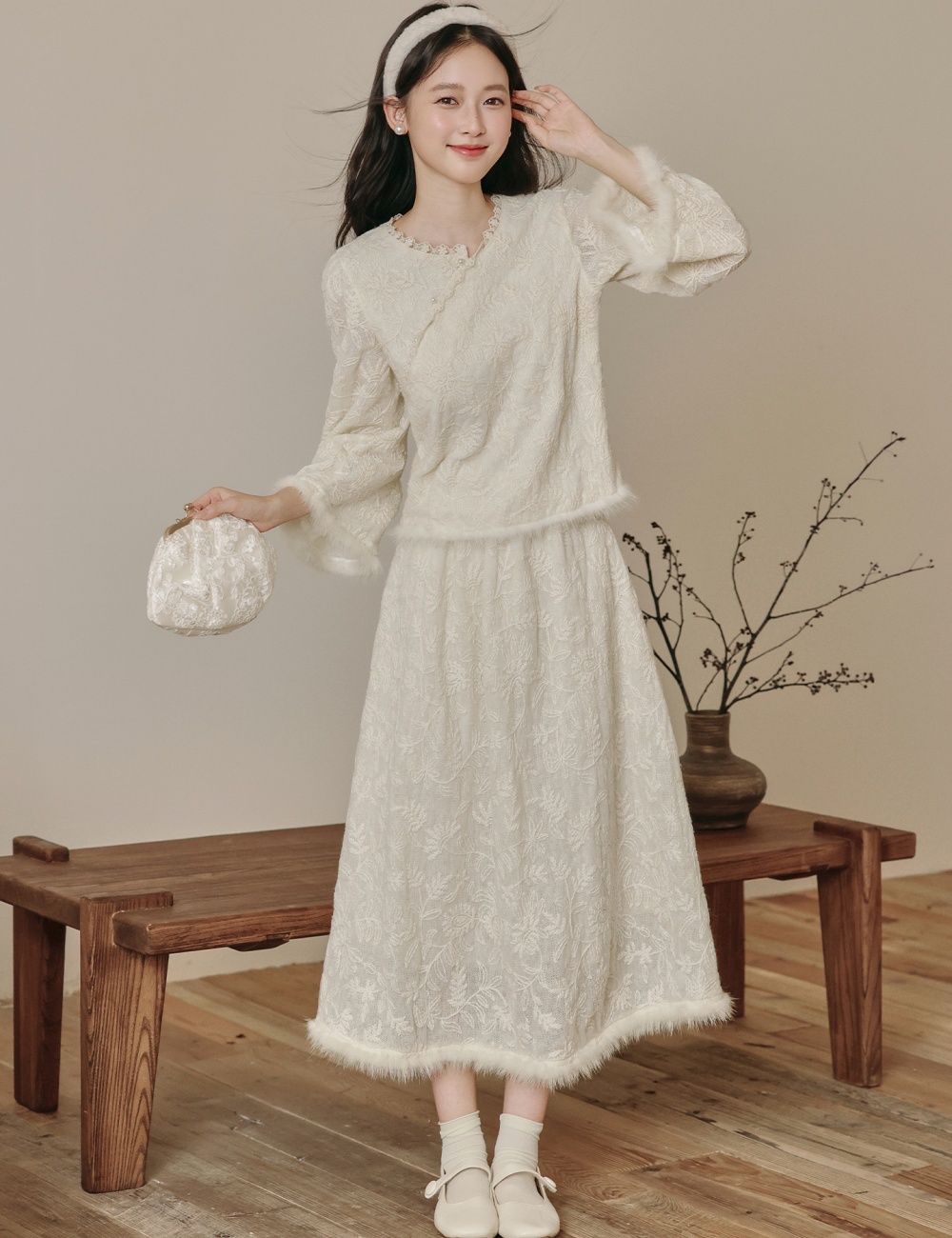 Chinese style short skirt embroidered tops 2pcs set
