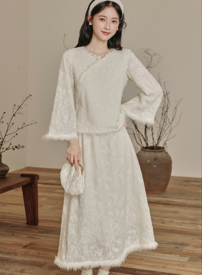 Chinese style short skirt embroidered tops 2pcs set