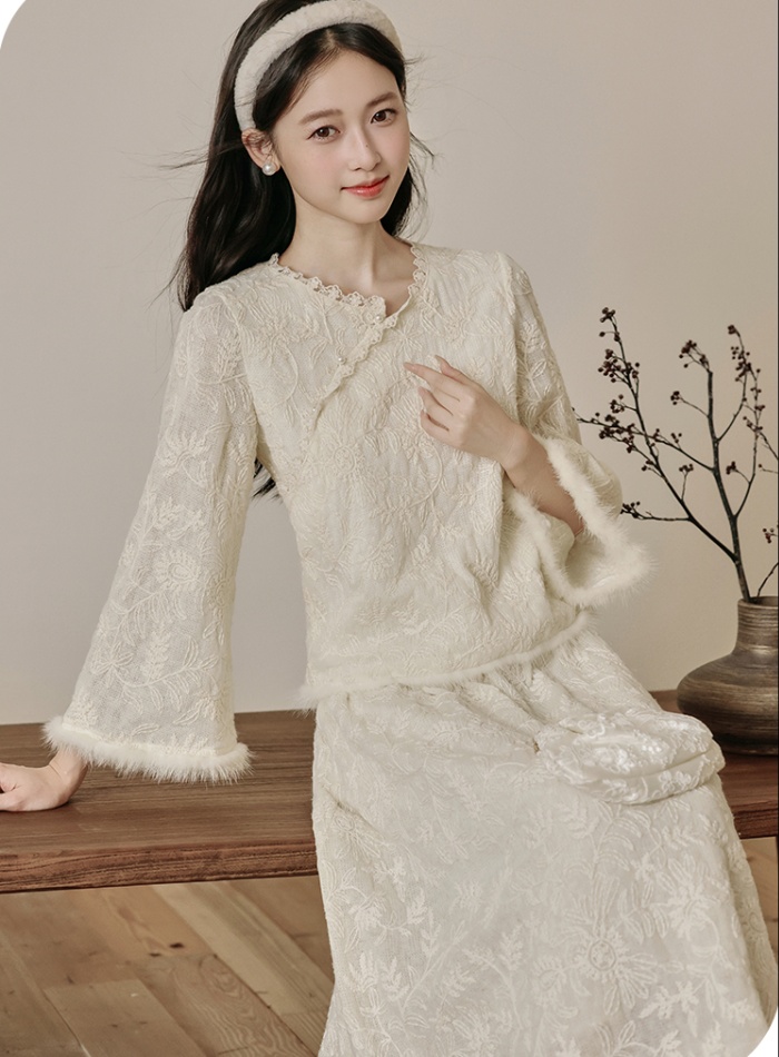 Chinese style short skirt embroidered tops 2pcs set