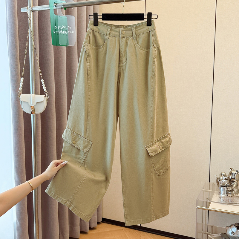 All-match green long pants wide leg work clothing