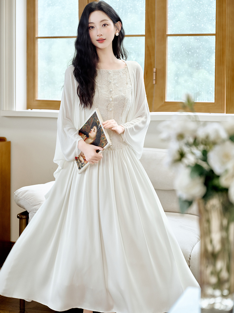 Temperament embroidery shawl durian vacation dress 2pcs set