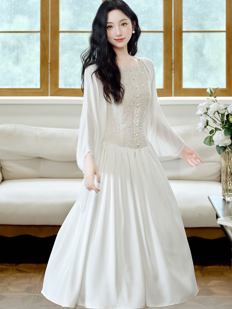 Temperament embroidery shawl durian vacation dress 2pcs set