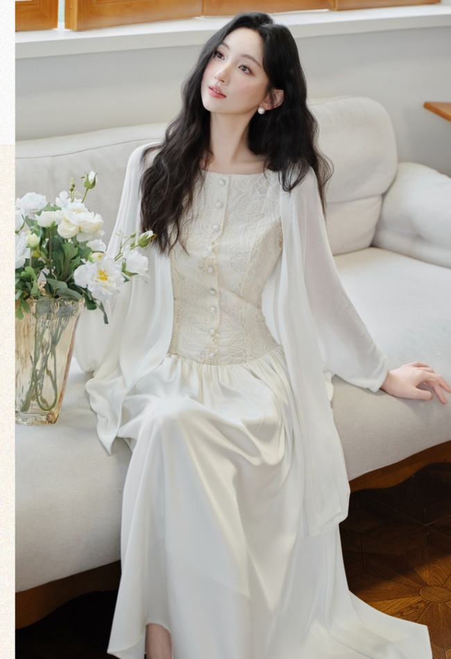 Temperament embroidery shawl durian vacation dress 2pcs set