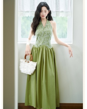 Halter temperament formal dress pinched waist long dress