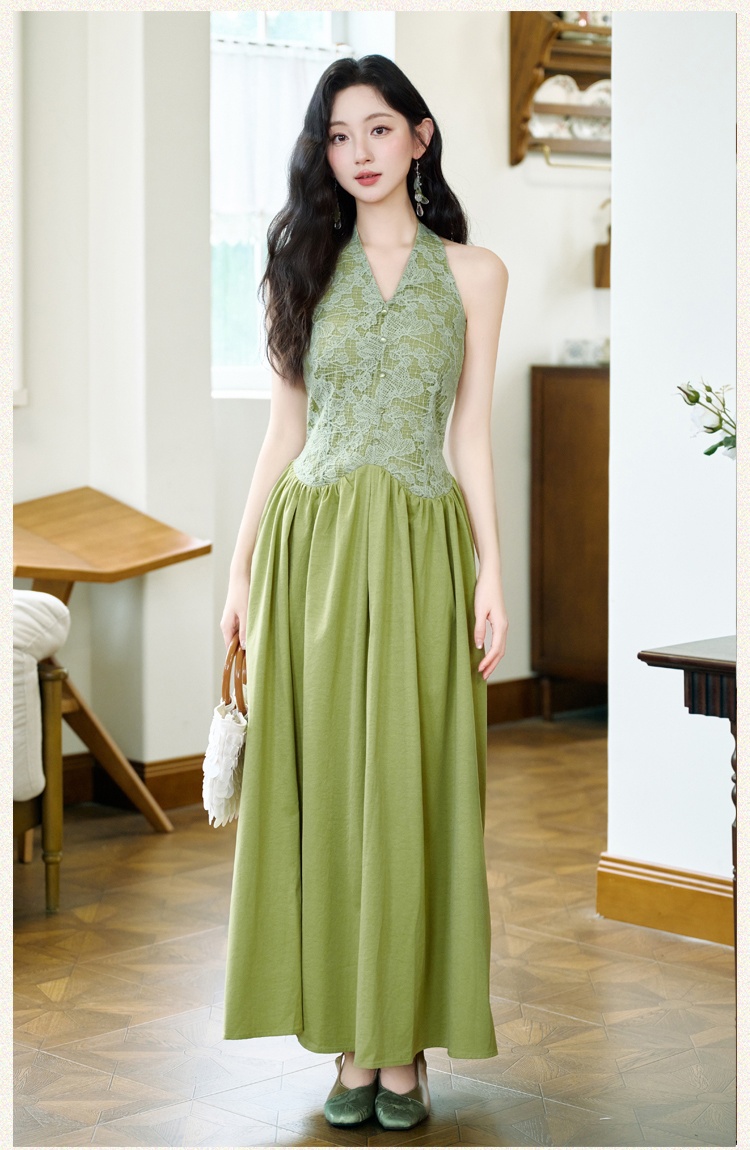 Halter temperament formal dress pinched waist long dress
