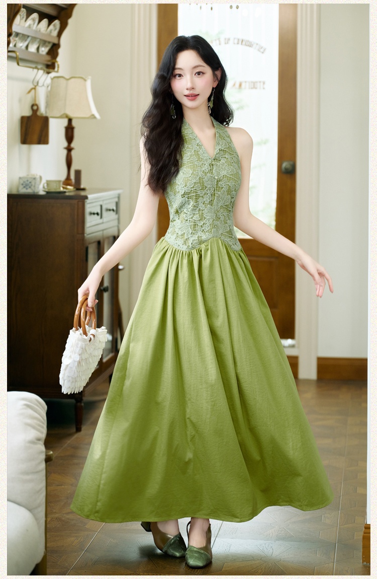 Halter temperament formal dress pinched waist long dress