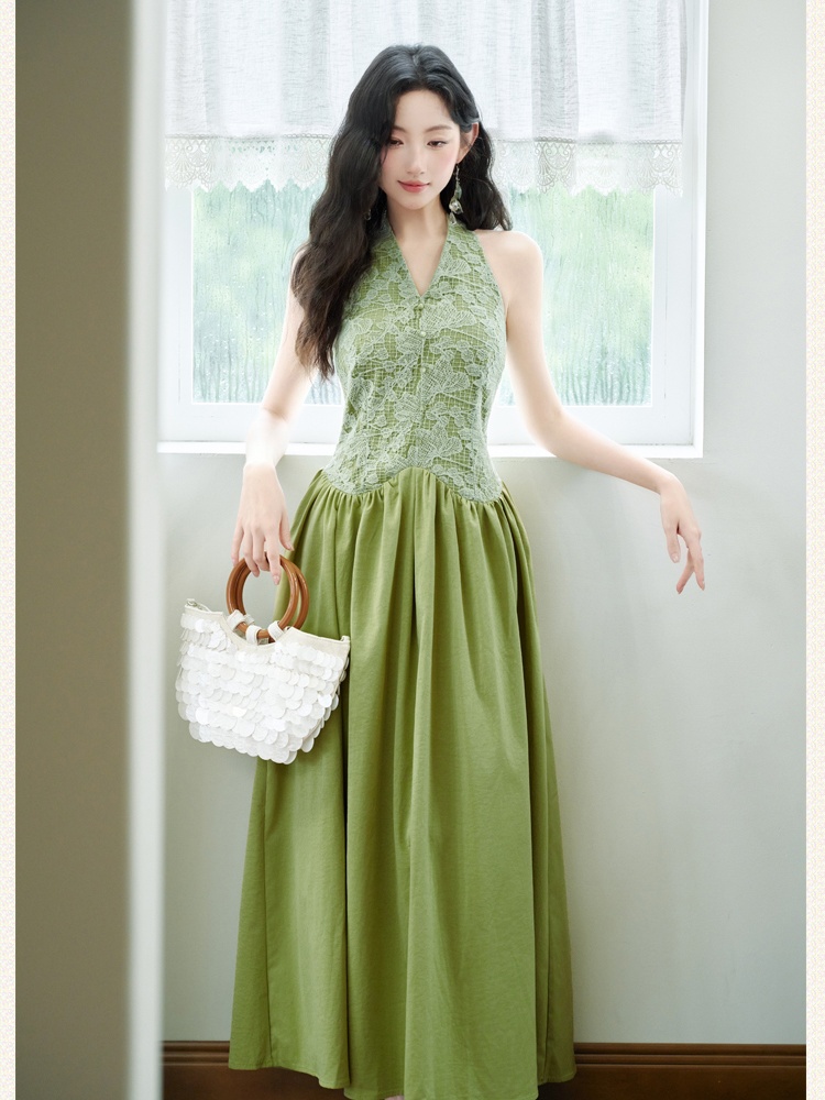 Halter temperament formal dress pinched waist long dress
