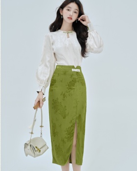 Jacquard retro skirt France style tops 2pcs set for women