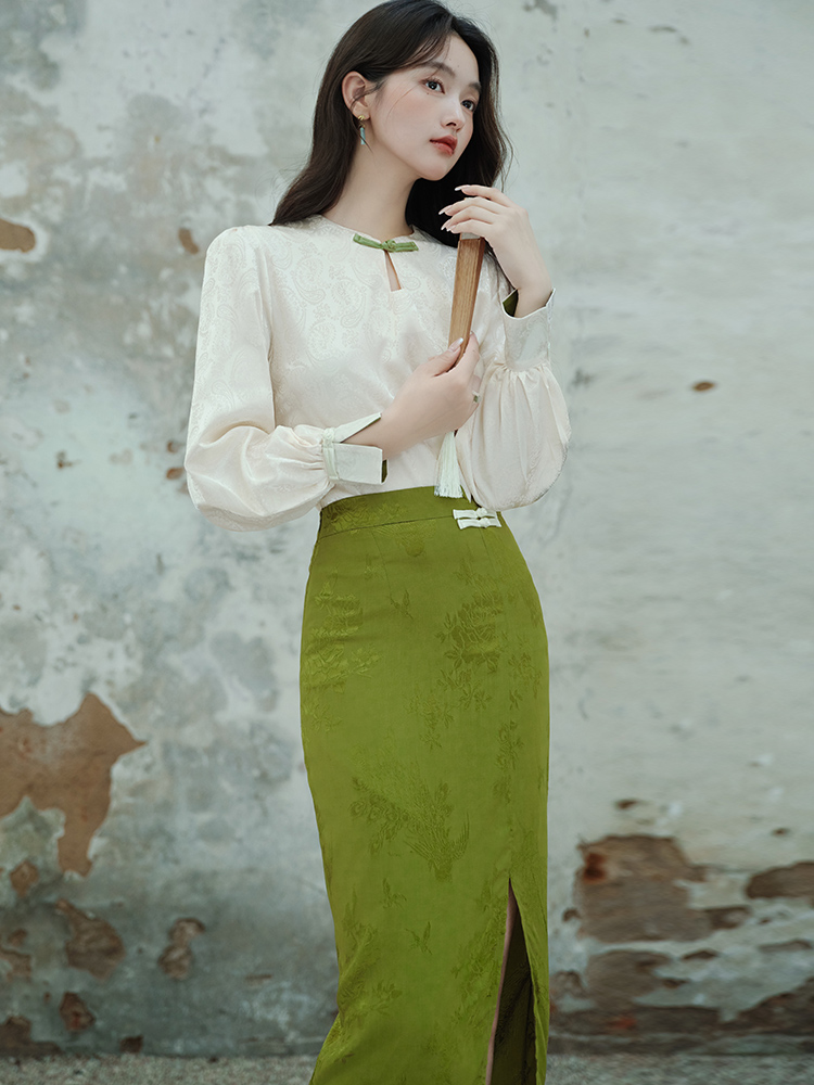 Jacquard retro skirt France style tops 2pcs set for women