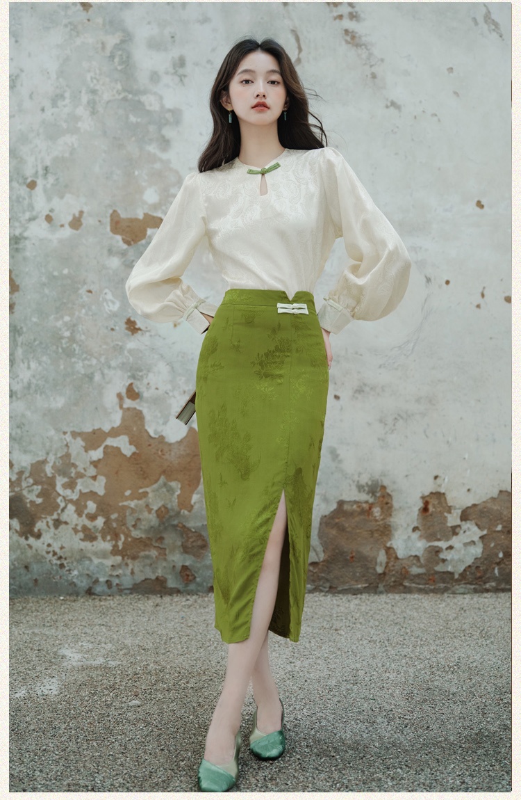 Jacquard retro skirt France style tops 2pcs set for women