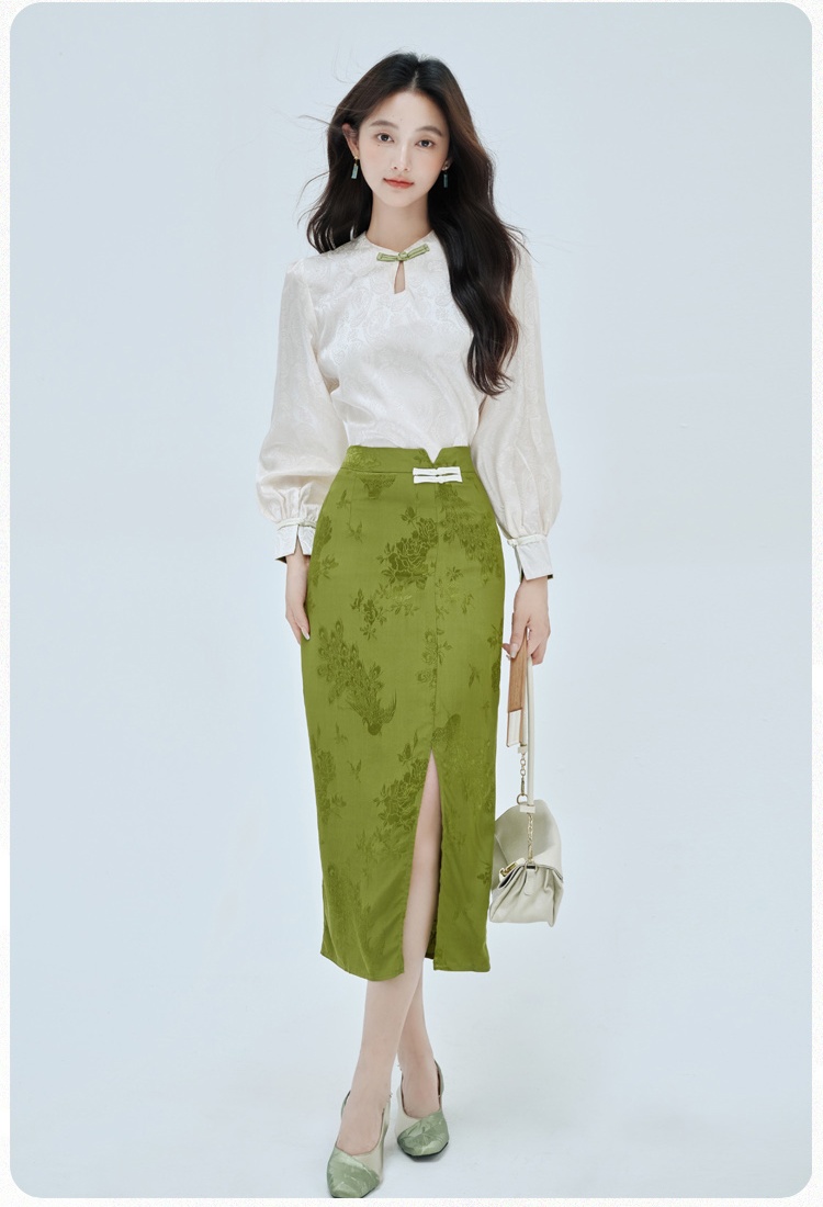 Jacquard retro skirt France style tops 2pcs set for women