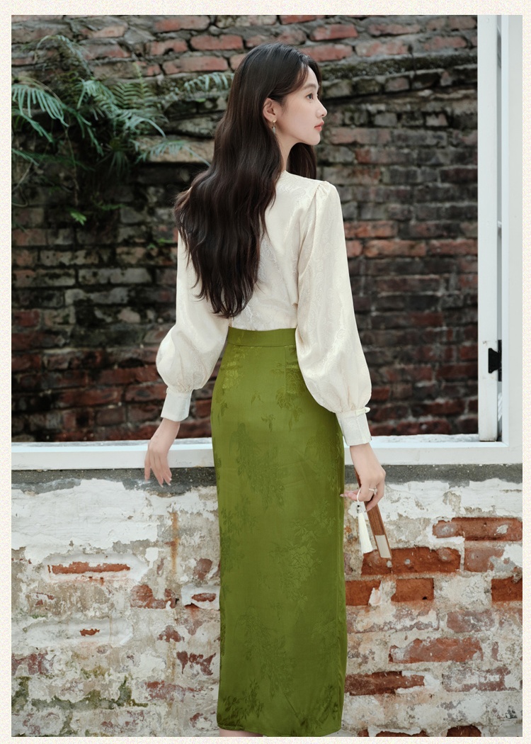 Jacquard retro skirt France style tops 2pcs set for women