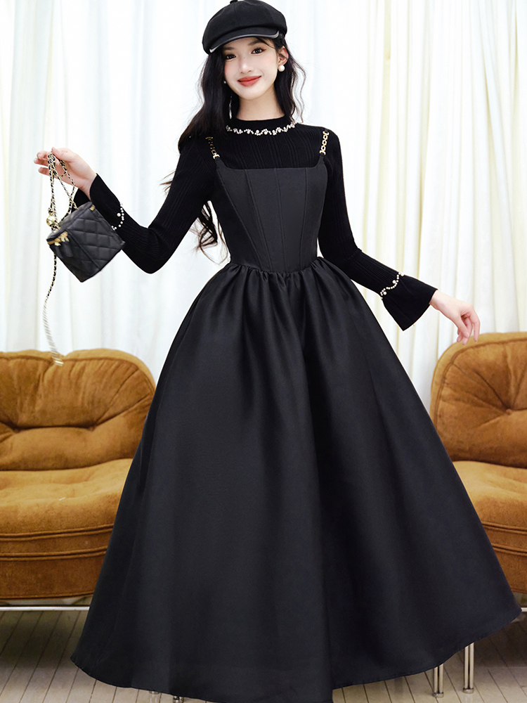 Trumpet sleeves sweater big skirt doll shirt a set