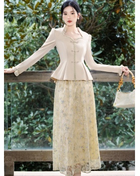Autumn tops temperament short skirt 2pcs set for women