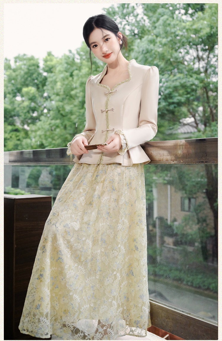 Autumn tops temperament short skirt 2pcs set for women