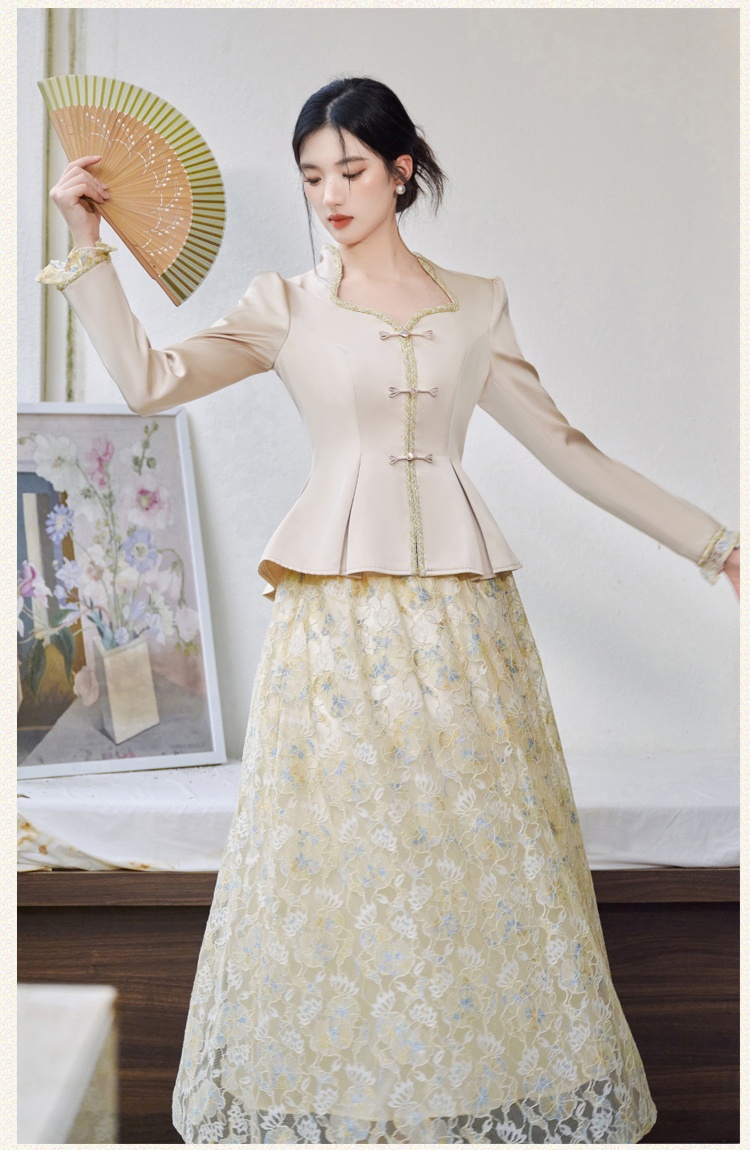Autumn tops temperament short skirt 2pcs set for women