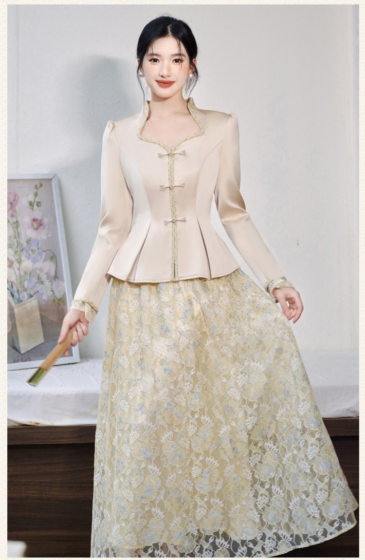 Autumn tops temperament short skirt 2pcs set for women