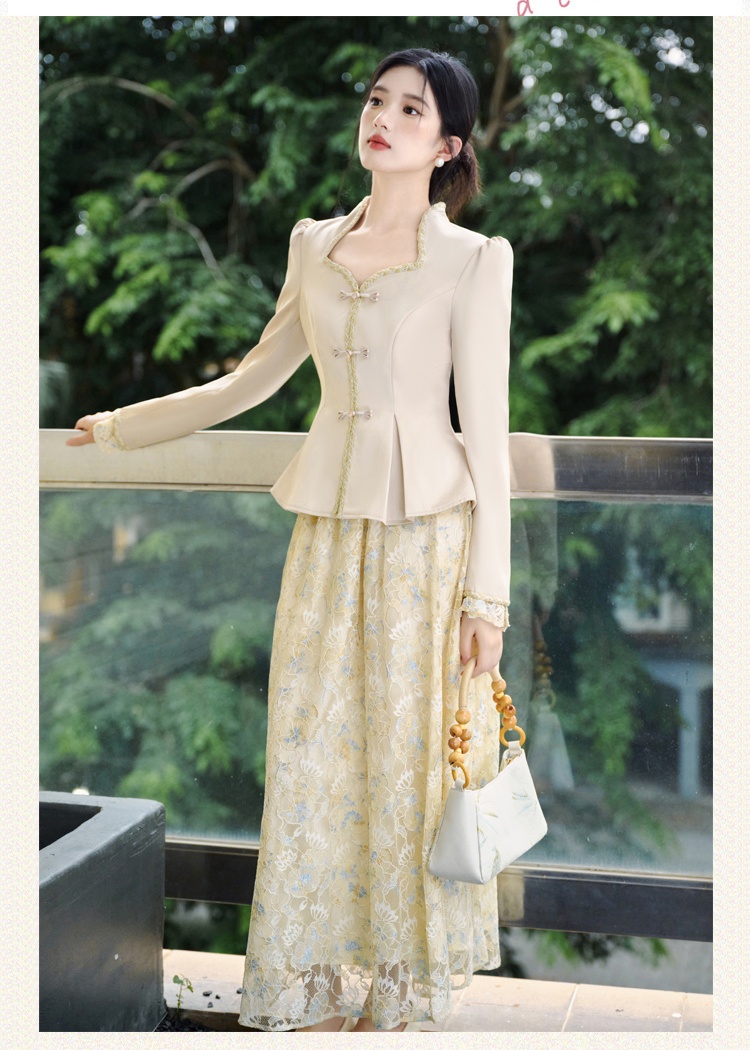 Autumn tops temperament short skirt 2pcs set for women