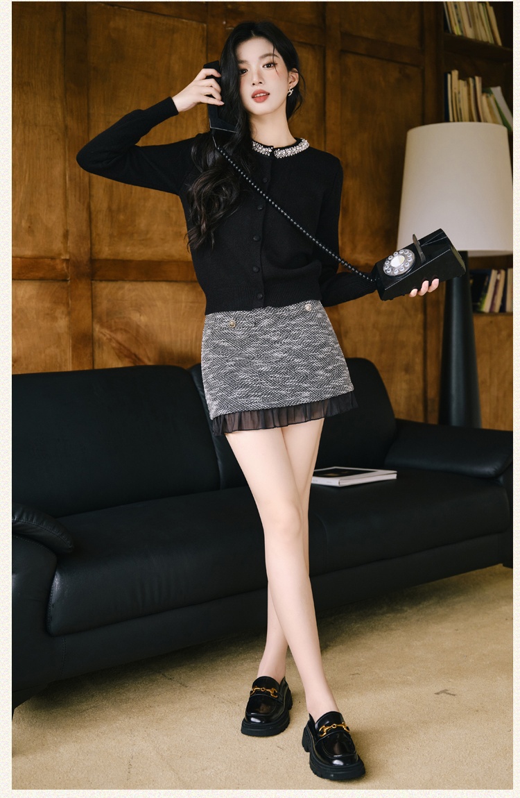 Autumn high waist tops chanelstyle slim short skirt 2pcs set