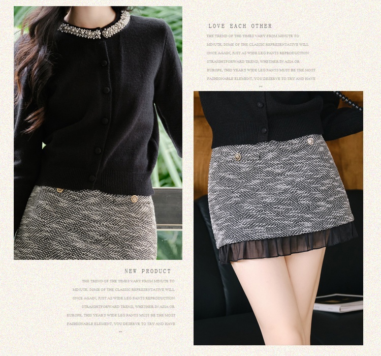 Autumn high waist tops chanelstyle slim short skirt 2pcs set
