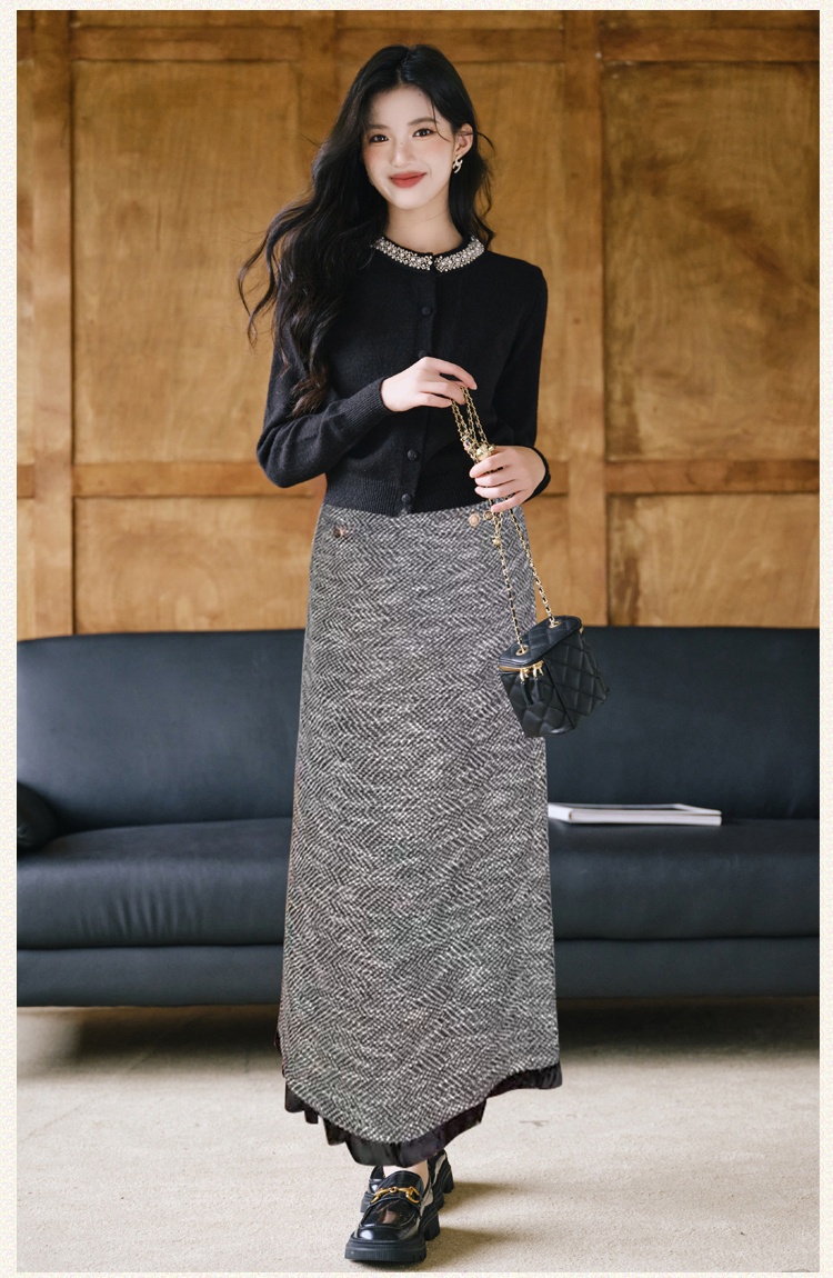 High waist long skirt knitted tops 2pcs set for women