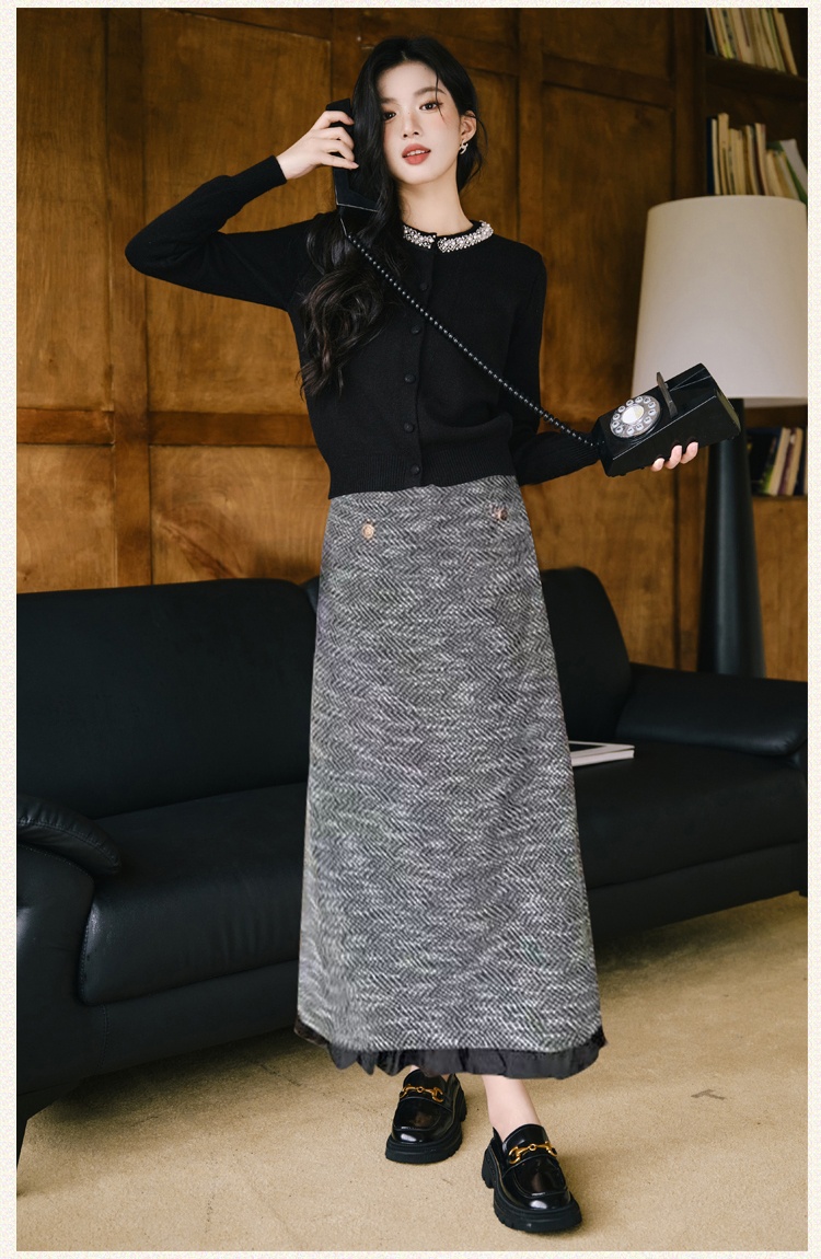 High waist long skirt knitted tops 2pcs set for women