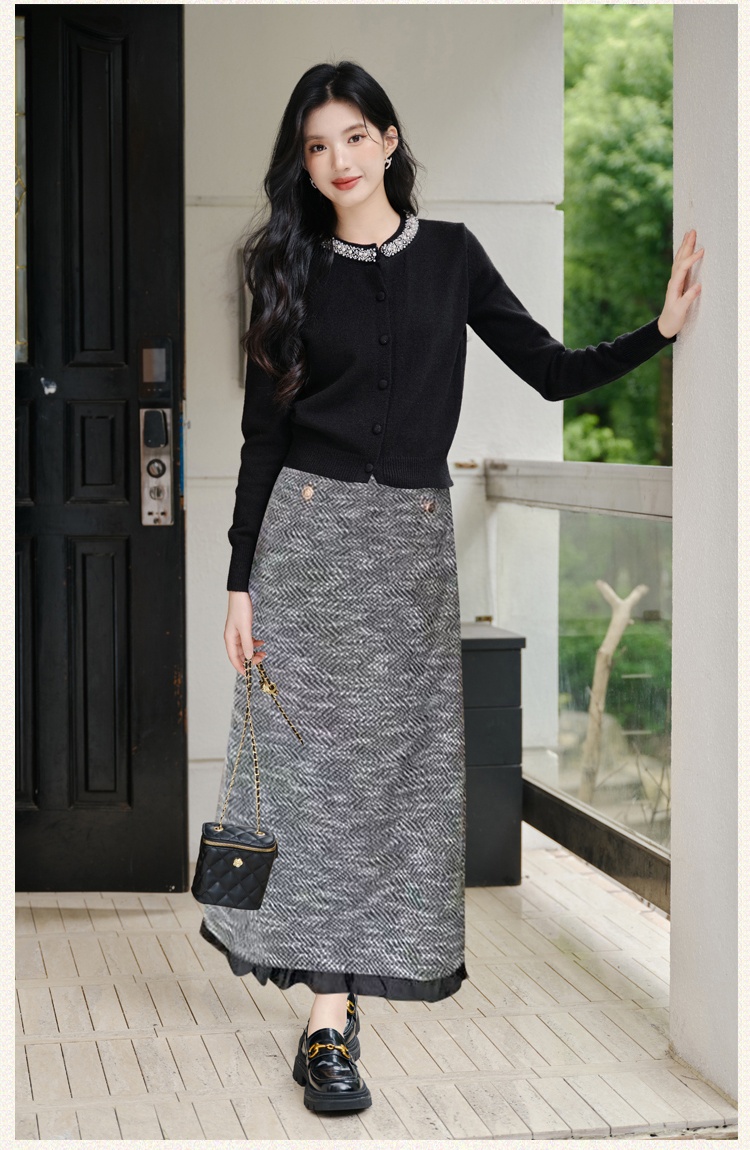 High waist long skirt knitted tops 2pcs set for women