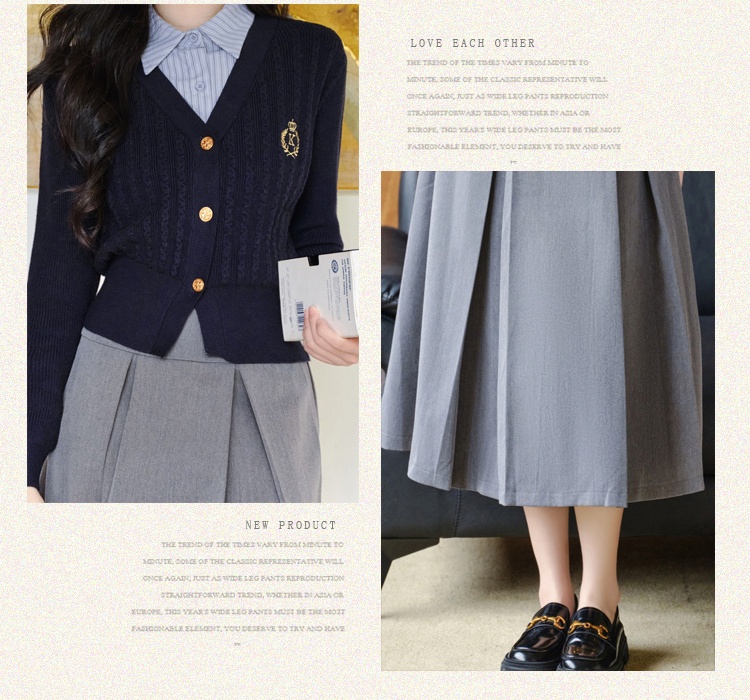 Pseudo-two long skirt autumn cardigan 2pcs set for women