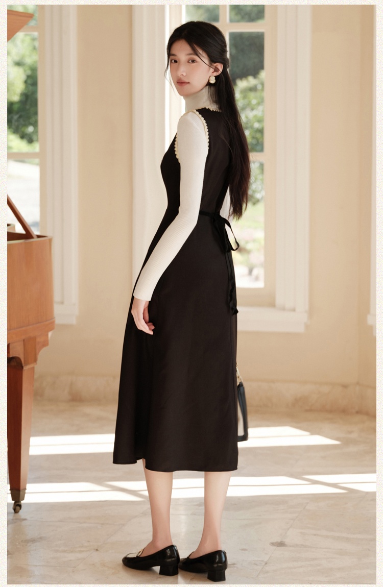 Cstand collar autumn sweater flowers retro dress 2pcs set
