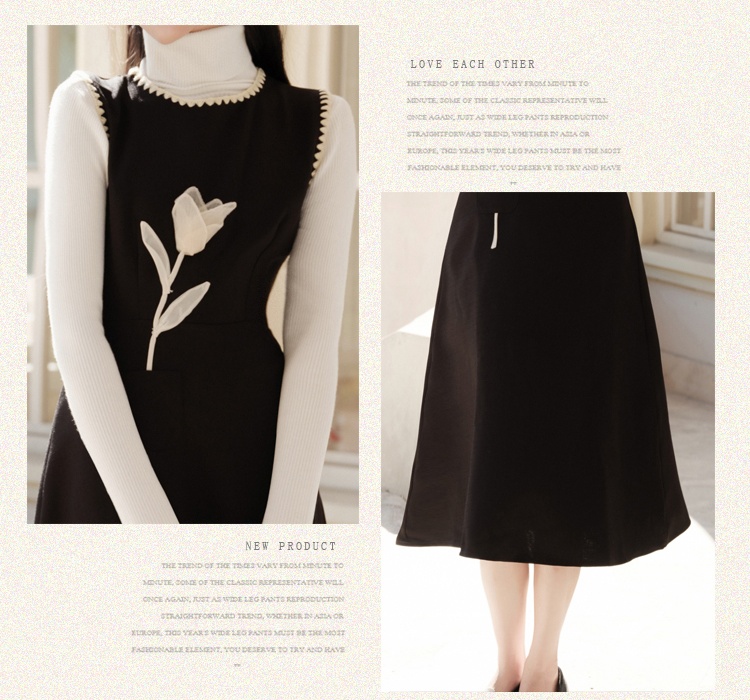 Cstand collar autumn sweater flowers retro dress 2pcs set