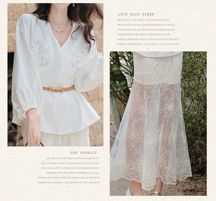 Flax beading summer shirt lace sunscreen skirt for women