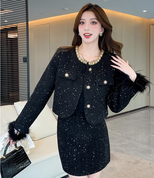 Clip cotton skirt package hip small dress 2pcs set