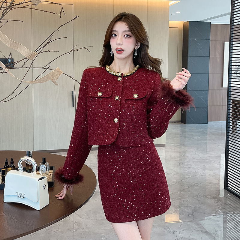 Clip cotton skirt package hip small dress 2pcs set