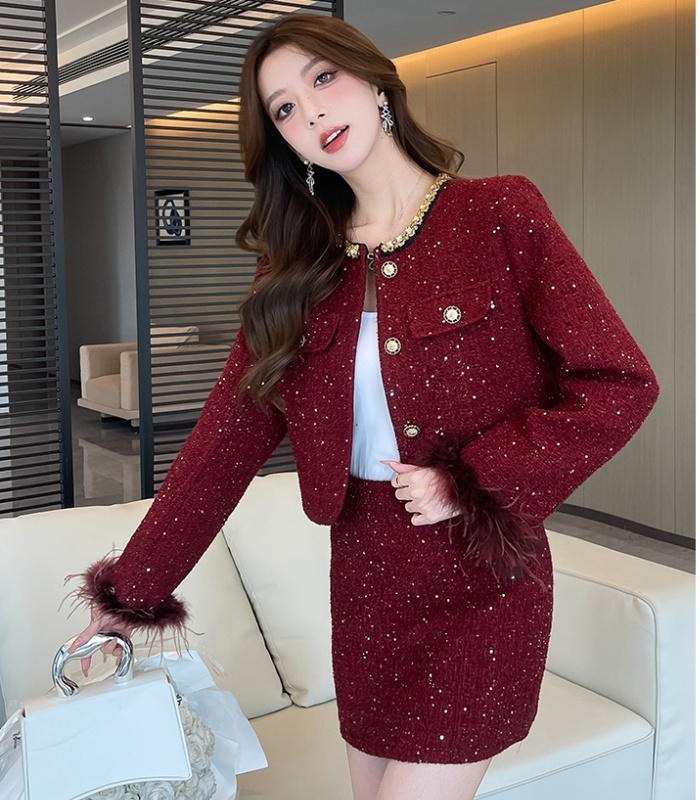 Clip cotton skirt package hip small dress 2pcs set
