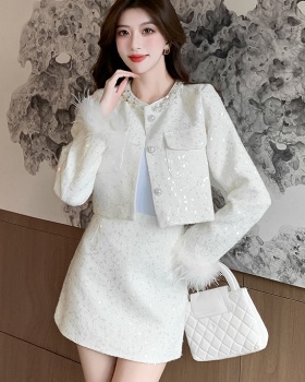 Temperament woolen coat Korean style short skirt 2pcs set
