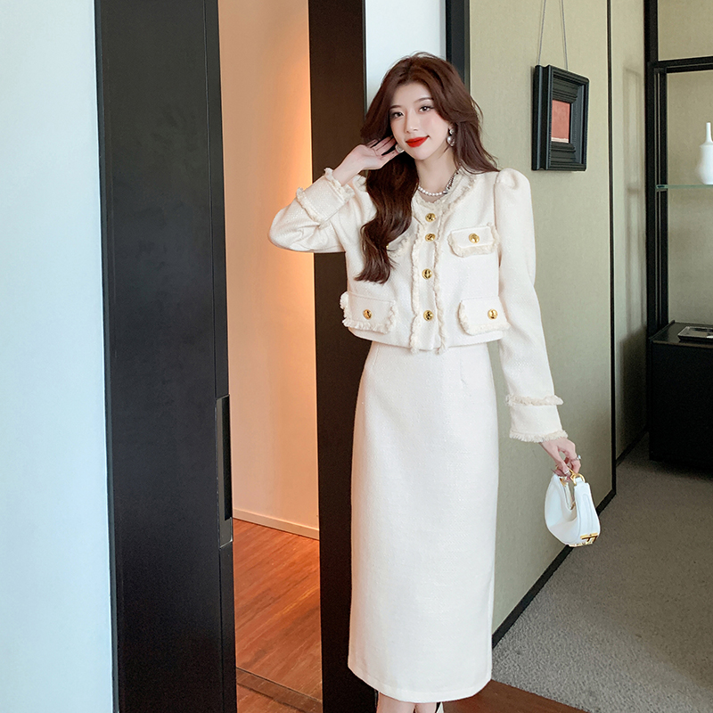 Korean style skirt autumn and winter coat 2pcs set