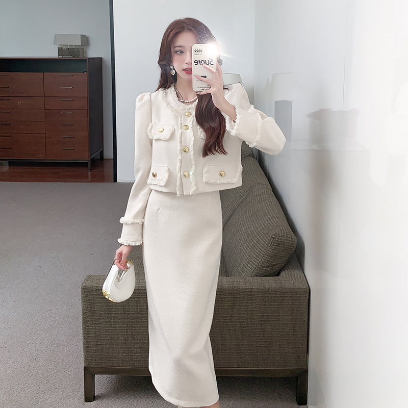 Korean style skirt autumn and winter coat 2pcs set